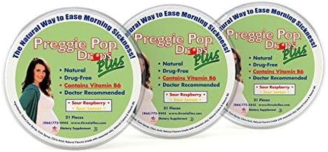 Preggie Pop Drops Plus | 21 Drops Each | Vitamin B6 for Morning Sickness during pregnancy | Safe for pregnant Mom & Baby | Gluten Free | Two Flavors: Lemon & Raspberry (Pack of 3)