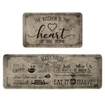 Artoid Mode Kitchen Quotes Kitchen Mats Set of 2, Seasonal The Kitchen is The Heart of The Home Cooking Sets Holiday Party Low-Profile Floor Mat - 17x29 and 17x47 Inch