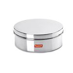 Sumeet Stainless Steel Flat CanisterPuri DabbaStorage Container (2.1Ltr) (20.5cm), Silver