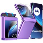 BSNRM for Motorola Razr Plus Case, Built-in Screen Protector & Semi-Auto Hinge Protection & Ultra Thin Matte PC Shockproof Phone Cover Smartphone Case for Moto Razr Plus 2023 (Purple)