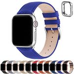 Fullmosa Compatible for Apple Watch Band 38mm 40mm 41mm with Case Real Leather Watch Strap for iWatch SE/SE2 Series 9 8 7 6 5 4 3 2 1 Men and Women, 38mm 40mm 41mm, Electric Blue + Silver Buckle