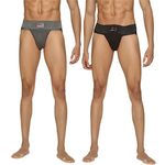 omtex Men's Athletic Gym Cotton Stretchable Supporter Jockstraps with Cup Pocket, Ideal for Workout and Sports Quick Dry Moisture Wicking Underwear (Pack of 2) Black - Grey, X-Small