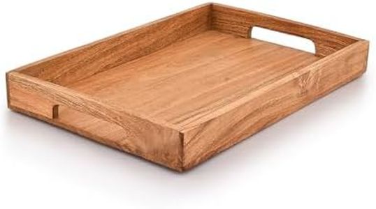 Samhita Acacia Wood Serving Tray with Handles,Wooden Tray, Snack Tray, Breakfast Tray, Great for, Breakfast, Coffee Tables, Homes, Restaurant|Size- 15" x 10" x 1.6"