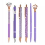 Flunyina Purple Ballpoint Pens 6Pcs Metal Diamond Fancy Pens Liquid Glitter Pens Crystal Big Diamond Pen Round Ball Pretty Pens Slim Ballpoint Pens Girly Black Ink for Home School Office