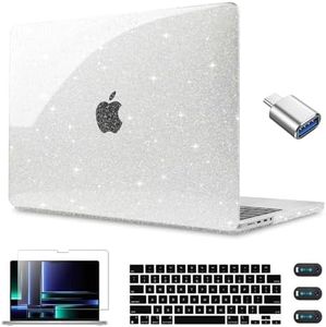 CISSOOK Clear Glitter Star Case for MacBook Pro 14 Inch 2021 2023 Release Model A2442 M1 A2779 M2 A2918 A2992 M3 Pro/Max, Sparkly Hard Shell Case with Keyboard Cover for MacBook Pro 14 with Touch ID