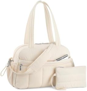 TOPDesign Travel Duffel Bag for Women, Puffer Gym Bag Sports Tote with Wet Pocket, Carry On Weekender with Luggage Sleeve (Beige)