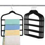 Velvet Trouser Hanger Space Saving Non-Slip Pants Hanger - Jeowoqao 6 Pack Jeans Hangers Multi Bar Velvet Clothes Hanger Closet Storage Organizer for Trousers Scarf Belts Ties Towel (Black)