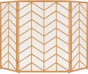 Best Choice Products 52x31in 3 Panel Chevron Fireplace Screen, Mid Century Modern Wrought Iron Hand Crafted Fire Place Guard for Living Room Home Decor, Steel Mesh - Gold