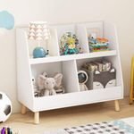 HONEY JOY 5-Cube Kids Bookshelf and Toy Organiser, 2-TierToy Chest w/Solid Wood Legs & Anti-Tipping Kits, Wooden Kids Open Bookcase Storage Display Organizer for Playroom, Bedroom & Nursery, White