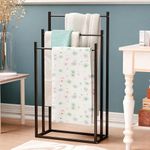 Lukzer Premium Metal Towel Rack | 3-Bar Sturdy Free-Standing Garment Organizer Stand | Multi-Functional & Versatile for Towels, Clothes, and Accessories (MGS-007/Black/45x22x85 cm)