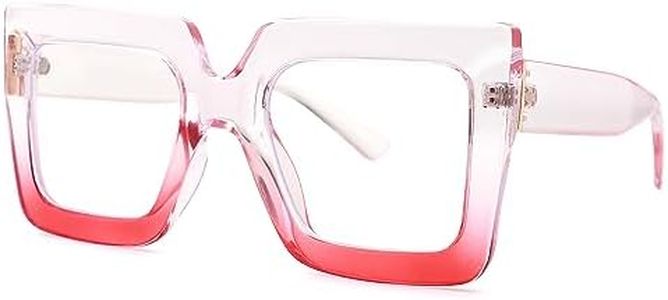 Pro Acme Blue Light Blocking Glasses Big Square Thick Frames Fake Glasses for Women(A10 Pink Red)