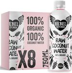 REBEL KITCHEN | Raw Organic Coconut Water | From Young Green Coconuts | No Added Sugar, Preservative-Free | Low Calorie Natural Hydration | 8 x 750ml