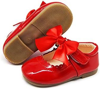 TIMATEGO Toddler Baby Girls Dress Shoes Ballet Sparkle Wedding Party Princess Mary Jane Ballerina Flats Shoes for Girls, 06 Red, 4 Toddler