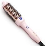 K&K Thermal Brush Keratin Protect Heated Barrel Hot Hair Brush Ionic Smooth Shine Volumize Comb Dual Voltage Hair Straightener Curler Styling Tool 38 mm (Pink, 38 mm)