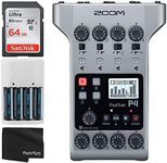 Zoom PodTrak P4 Portable Multitrack Podcast Recorder + 64GB Ultra SDXC Memory Card + 4X AA Batteries & Charger + Cleaning Cloth – Ultimate Podcasting Bundle