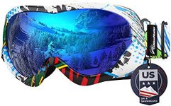 OutdoorMaster Kids Ski Goggles - Helmet Compatible Snow Goggles for Boys & Girls with 100% UV Protection (VLT 15% white blue frame)