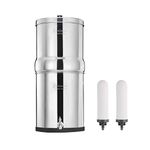 FACHIOO 2.1 Gallon Stainless Steel Gravity-Fed Water Filter System with 2 White Ceramics Purification Washable Filter, Portable Countertop Filter System for Home and Outdoor Camping Use