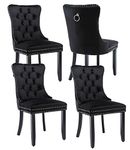 Black Velvet Dining Chairs Set of 4, Upholstered Dining Room Chairs with Back Ring Pull Trim and Solid Wood Legs,Modern Dining Chairs Perfect for Dining Room,Living Room,Kitchen(Black)