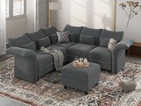 LLappuil Modular Velvet Sectional Sofa with Storage Ottoman, 6-Seater L Shaped Couch, 102.2" Sleeper Sofas with Reversible Chaise, High Recliner Back Couches, Grey