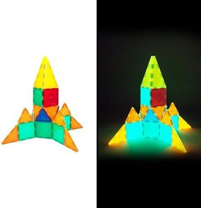 PicassoTiles Kids Toy Building Block Set Glow in The Dark Children Construction Kit Magnet Tiles Magnetic STEM Interlocking Playboard Educational Learning Stacking Blocks Child Brain Development PT60