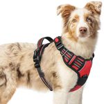 rabbitgoo Dog Harness Medium Breed, No Pull Pet Harness with 3 Buckles, Adjustable Soft Padded Dog Vest with Instant Control Handle, Easy Walking Reflective Pet Vest, Red, M