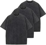 KEEPSHOWING 3 Pcs Oversized Heavy Cotton Summer T-Shirts Vintage Unisex Short Sleeves Casual Loose Basic Tops(Black+Black+Black XL)