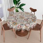 Kuber Industries Round Table Cover | PVC Table Cloth for Round Tables | 4 Seater Round Table Cloth | Rangoli Kitchen Dining Tablecloth | Tabletop Cover | 60 Inch | White