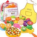 Kitchen Toys Fun Cutting Food Fruits Vegetables Toys Pretend Food Playset for Children Girls Boys Educational Early Age Basic Skills Development 41pcs