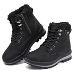 Snow Boots Womens Winter Boots Ankle Boots Waterproof Fur Lined Leather Walking Boots Lace Up Zipper Lightweight Outdoor Ladies Warm Shoes Non Slip Mid Calf Boots Black