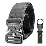 SKHAOVS Quick Release Tactical Belt for Men Women 1.5" Adjustable Nylon Belt Men Military Tactical Work Belt with Heavy Duty Buckle, No Holes Tool Belt Web Hiking Belt for Working Outdoor (Black)