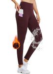 BALEAF Women's Fleece Lined Leggings Winter Pants Water Resistant Pockets High Waisted Hiking Warm Running Leggings Snow Ski Red Wine XL