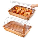 Ziliny 2 Sets Bread Baskets for Serving with Acrylic Lids and Kitchen Serving Tongs Wicker Bread Basket for Sourdough Bread Pantry Restaurant Display(21.06 x 12.6 Inch)