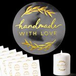 120 pcs Handmade with Love Stickers 3.5cm Clear Label Stickers Gold Envelope Seal Stamp Labels Self-Adhesive Handmade with Love Sealing Stickers for Gifts Wrap DIY Crafts Decorations