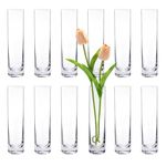 Glass Cylinder Bud Vases for Centerpieces, Set of 12 Clear Small vases,Handmade Slim Flower Vases Wedding Table Decor for Single Rose vases Bulk, Home Aesthetic Desk Decor, Party Decorations,7.5"