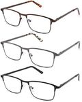 CRGATV 3-Pack Reading Glasses for Men Blue Light Blocking Metal Full Wide Frame Computer Readers Anti UV/Eye Strain/Glare (+1.0 Magnification Strength)