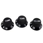 Set of 3 Black Speed Volume Tone knob w/ White Detail for Electric Pickup Guitar