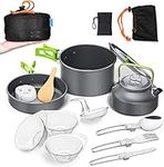 Camping Cookware Mess Kit Portable Outside Camping Cooking Set Lightweight Camping Pots and Pans Non-Stick Kettle Outdoor Camp Cook Set for Backpacking Outdoor Camping Hiking and Picnic