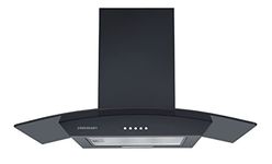 Cookology Curved Glass Chimney Cooker Hood, Energy A Rated Wall Mounted Extractor Fan, LED lighting, Adjustable Height (Black, 70cm)
