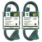 EP 2 Pack 6 Ft Outdoor Extension Cord with 3 Electrical Power Outlets - 16/3 SJTW Green Cable with 3 Prong Grounded Plug for Safety Great for Christmas Lights, Garden and Major Appliances