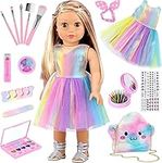 ZITA ELEMENT 15 Pcs 18 Inch Girl Doll Accessories Clothes Makeup Set - Doll Dress with Makeup Stuff for My Life Journey Girl Doll Clothes and Accessories (NO DOLL)