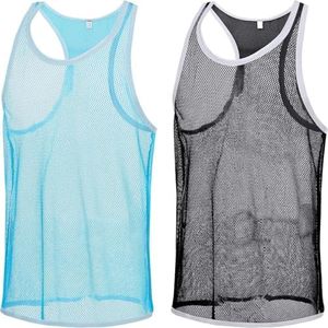 HASWECHYS Mens Mesh Sparkly Tank Top See Through Sheer Fishnet Vest Crewneck Sleeveless Muscle Shirts 2 Mul02 XL