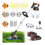 Metal Blade Cordless Strimmer 21v Grass Trimmers Easy to use, 3.2LBS weight Grass Trimmer For Lawns and Farmland, DIY Garden, Lawn Care (Black)