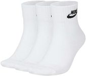 Nike Everyday Essential Ankle Socks, 3 Pairs, White/Black, Large