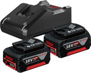 Bosch 2 X GBA 18V 4.0Ah + GAL 18V-40 Professional Cordless Battery & Charger Starter Set, Coolpack, Lithium Ion, Charge Level Indicator (Bosch Professional 18V System)