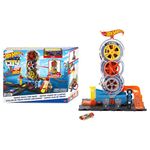 Hot Wheels City Super Twist Tire Shop™ Playset, Spin The Key to Make Cars Travel Through The Tires, Includes 1 Hot Wheels® Car, Gift for Kids 4 to 8 Years Old