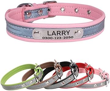 Yonsbox Custom Personalized Reflective Cat Dog Collar with Name Plate Engraved Cute Pink Puppy Kitten Dog Cat Collars for Male Female Boy Girl Small Medium Large Cats Dogs