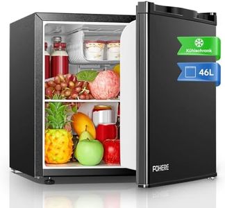 FOHERE Mini Fridge 46L, Small Table Top Fridge, Low Noise, Adjustable Temperature Control & Legs, Reversible Door, Compact Wine&Beers Cooling, Black