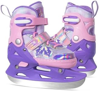Nattork Adjustable Kids Ice Skates - 4 Size Adjustable Hockey Lace-Up Skates with Warm Plush Lining, Triple Safety Ankle Support, Stainless Steel Blades - Perfect for Boys and Girls Aged 3-12