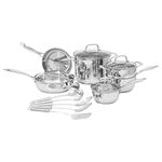 Amazon Basics Stainless Steel 15-Piece Cookware Set - Pots, Pans and Utensils