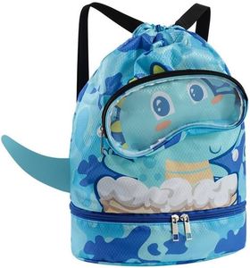 ITUBLE Dinosaur Dry Wet Separated Swim Bags for Swimmers Pool Gear Drawstring Gym Bag Beach Backpack for Women Men Camping Hiking Shopping Swimming Dance Travel With Shoe Compartments